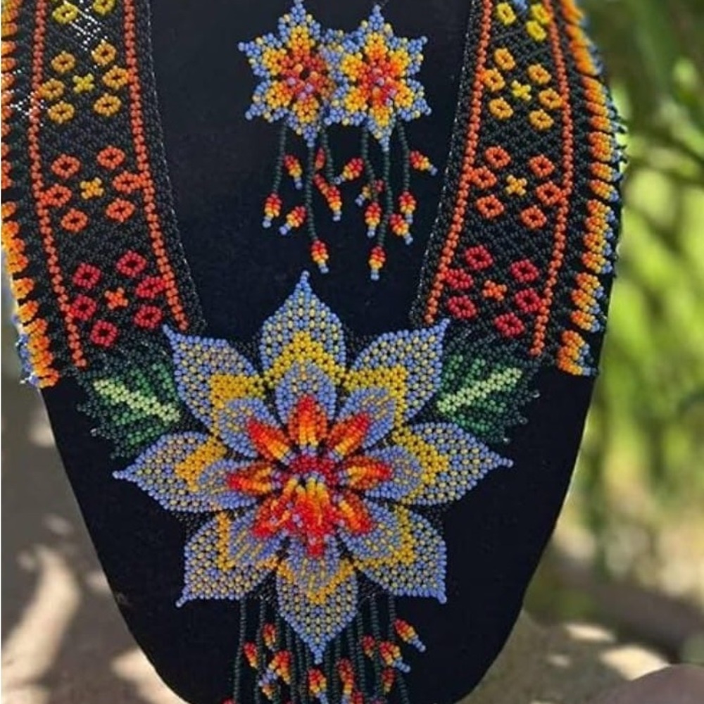 Handcrafted Beaded Floral Necklace and Earring Set